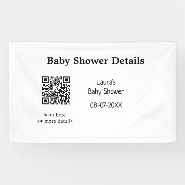 BABY SHOWER DETAILS QR SCAN CODE MINIMAL MODERN RU BANNER (Horizontal)