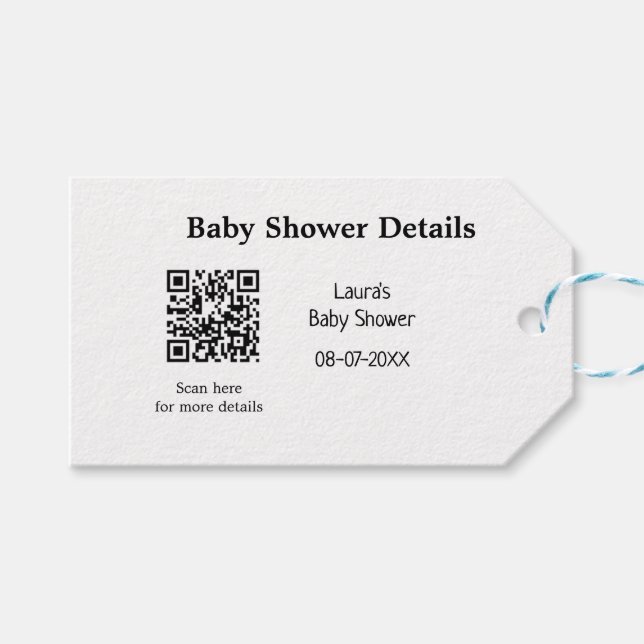 BABY SHOWER DETAILS QR SCAN CODE MINIMAL MODERN RU GESCHENKANHÄNGER (Vorderseite (Horizontal))