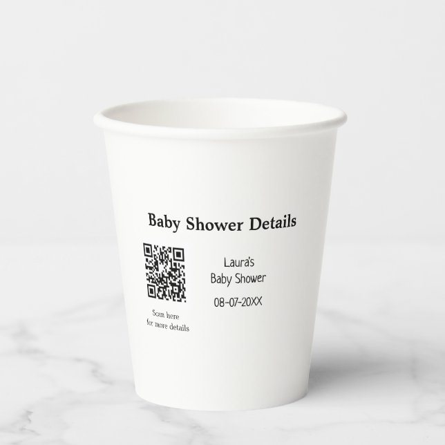 BABY SHOWER DETAILS QR SCAN CODE MINIMAL MODERN RU PAPPBECHER (Vorderseite)