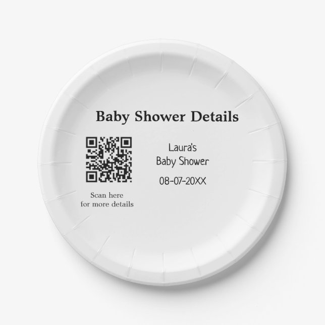 BABY SHOWER DETAILS QR SCAN CODE MINIMAL MODERN RU PAPPTELLER (Vorderseite)