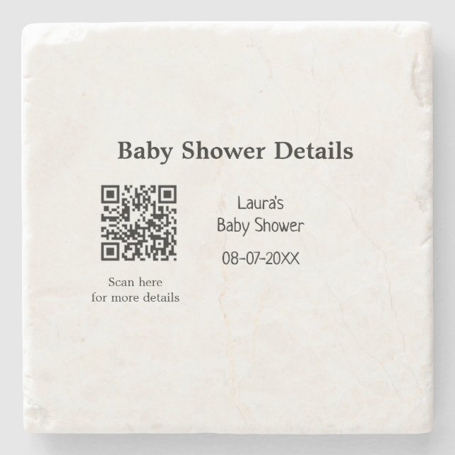 BABY SHOWER DETAILS QR SCAN CODE MINIMAL MODERN RU STEINUNTERSETZER (Vorderseite)