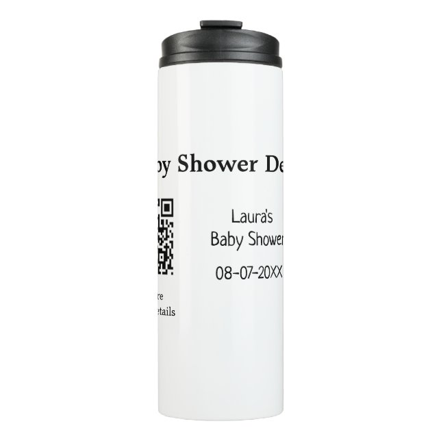 BABY SHOWER DETAILS QR SCAN CODE MINIMAL MODERN RU THERMOSBECHER (Vorderseite)
