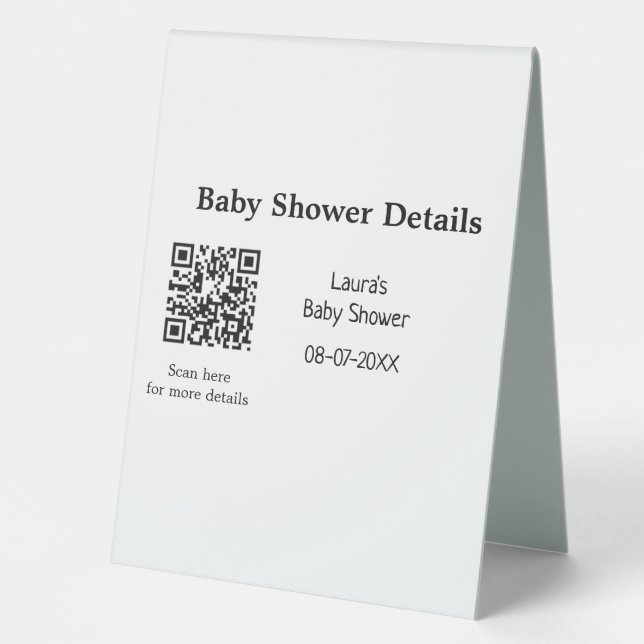 BABY SHOWER DETAILS QR SCAN CODE MINIMAL MODERN RU TISCHAUFSTELLER  (Vorderseite)