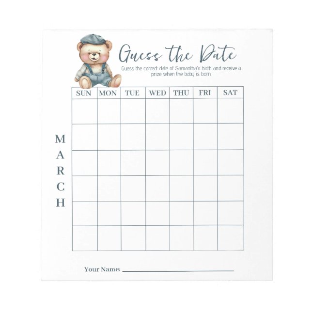 Baby shower devine le Bloc-notes d'activité Date G (Devant)
