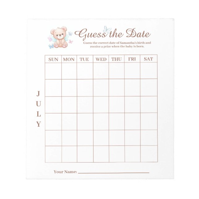 Baby shower devine le Bloc-notes d'activité Date G (Devant)