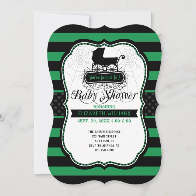 Baby shower d'Halloween gothique vert Invitation (Devant)