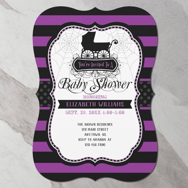 Baby shower d'Halloween gothique violet Invitation (Front)