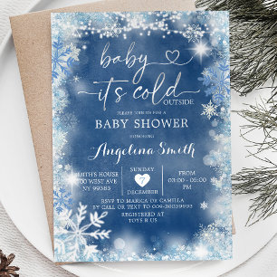 Baby shower d'hiver bleu et blanc Dusty Invitation