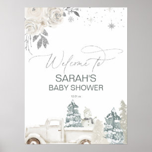 Baby shower d'hiver en argent ou Affiche de bienve