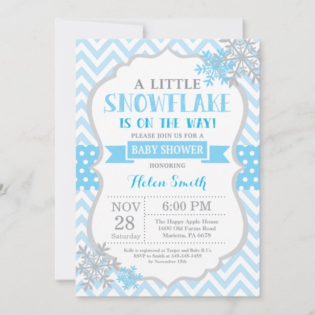 Baby shower d'hiver Invitation Fléau de neige bleu (Devant)