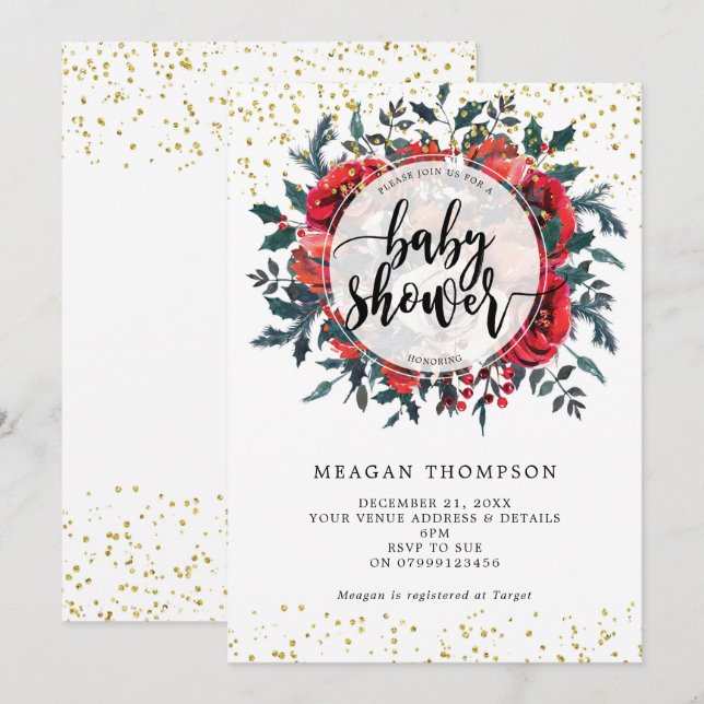 baby shower d'hiver invitation parties scintillant (Devant / Derrière)