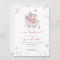 Baby shower d'hiver Ours et invitation rose neige