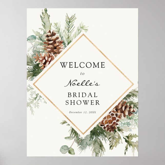 Baby shower d'hiver Poster de bienvenue À feuillag (Devant)