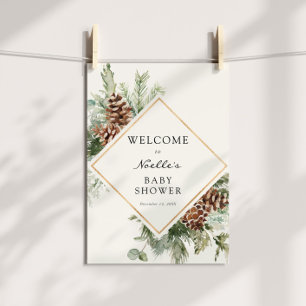 Baby shower d'hiver Poster de bienvenue À feuillag