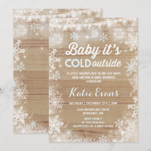 Baby shower d'hiver Rustique Invitation Bleu et bl