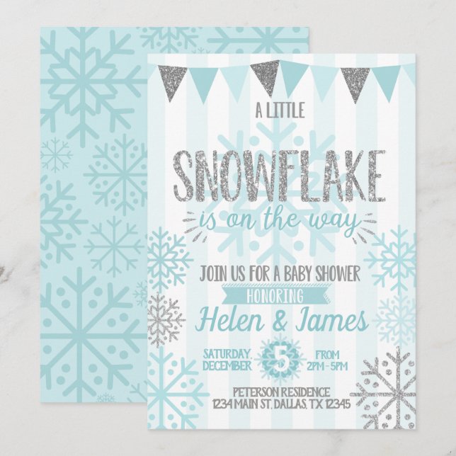 Baby shower d'hiver Snowflake Invitation Invitatio (Devant / Derrière)