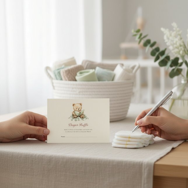 Baby Shower Diaper Raffle Card with Teddy Bear Begleitkarte (Von Creator hochgeladen)