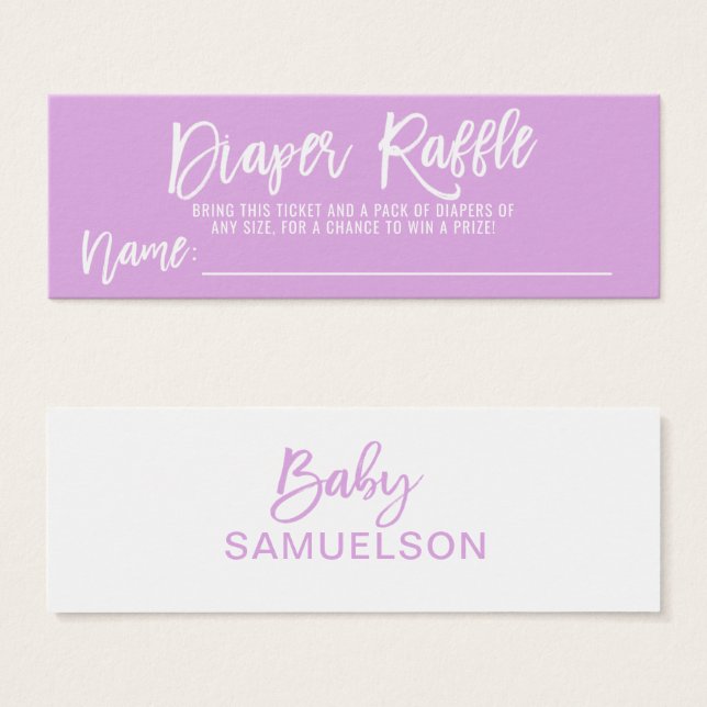 BABY SHOWER DIAPER RAFFLE Ticket LAVENDER (Devant & derrière)