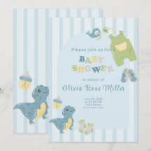 Baby shower Dinosaure Bleu Invitation