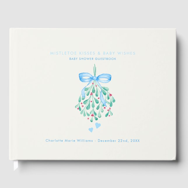 Baby shower d'invités Blue Mistletoe Boy Livre d'o (Recto)