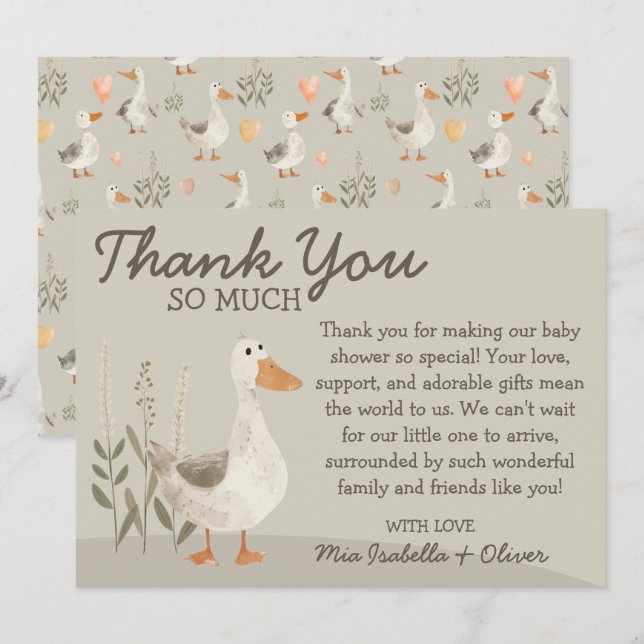 Baby shower d'oie d'aquarelle - Carte de remerciem (Devant / Derrière)