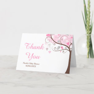 Baby shower d'oiseaux floraux rose et gris Merci