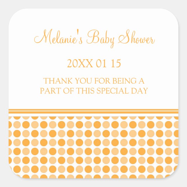 Baby shower Dots orange Favoriser les autocollants (Devant)