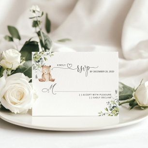 Baby shower d'ours à l'eucalyptus vert RSVP