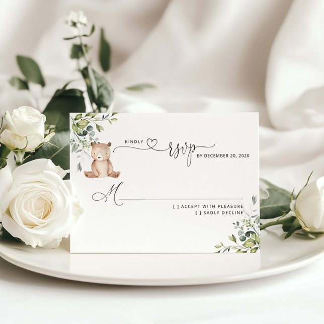 Baby shower d'ours à l'eucalyptus vert RSVP (Créateur téléchargé)