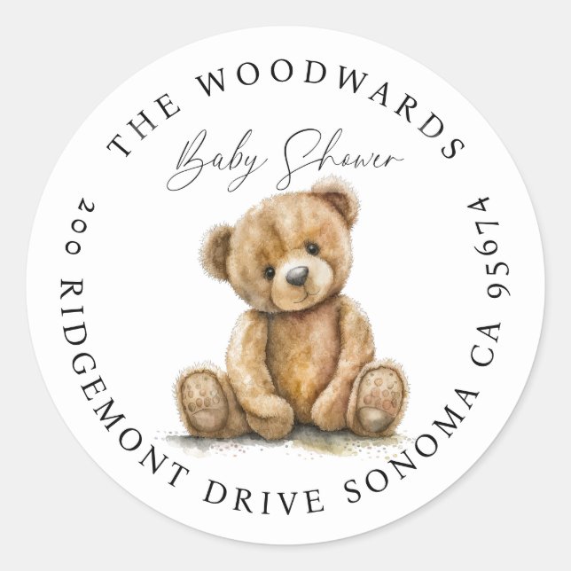 Baby shower d'ours en peluche Aquarelle Étiquettes (Devant)