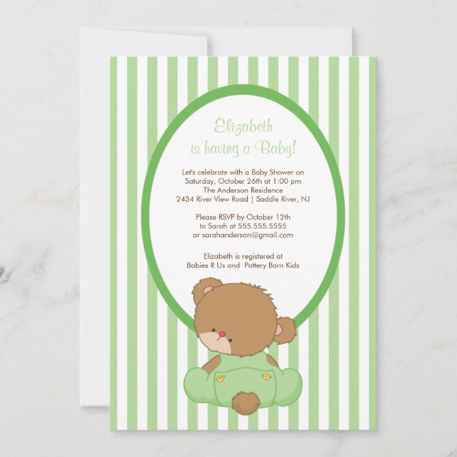 Baby shower doux à l'ours en peluche Invitation ve (Devant)