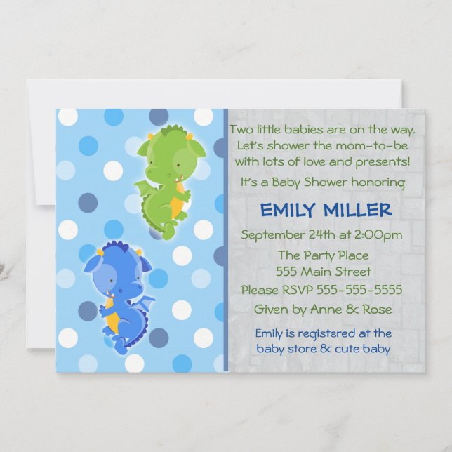 Baby shower Dragon Invitation Twins (Devant)