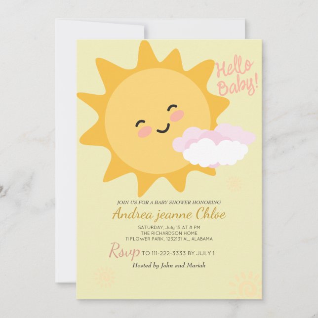 Baby Shower Drehbuch Sunshine Simple Moderne Einladung (Vorderseite)