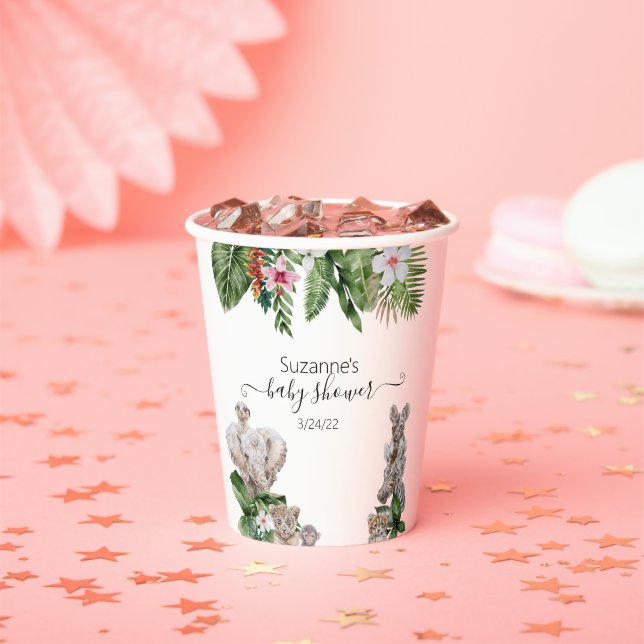 Baby Shower Dschungel Tiere Safari tropisch Pappbecher (Insitu)