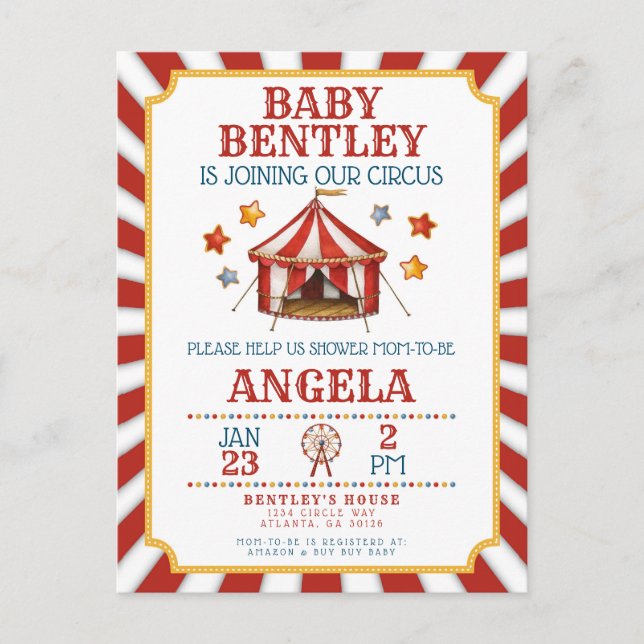 Baby shower du Carnaval de cirque Invitation (Devant)