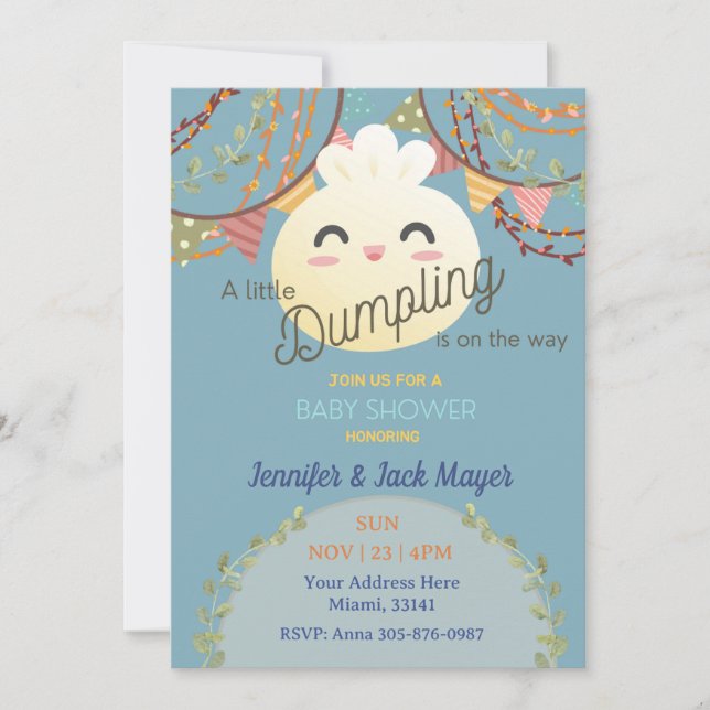Baby shower Dusty Blue Little Dumpling Invitation (Devant)