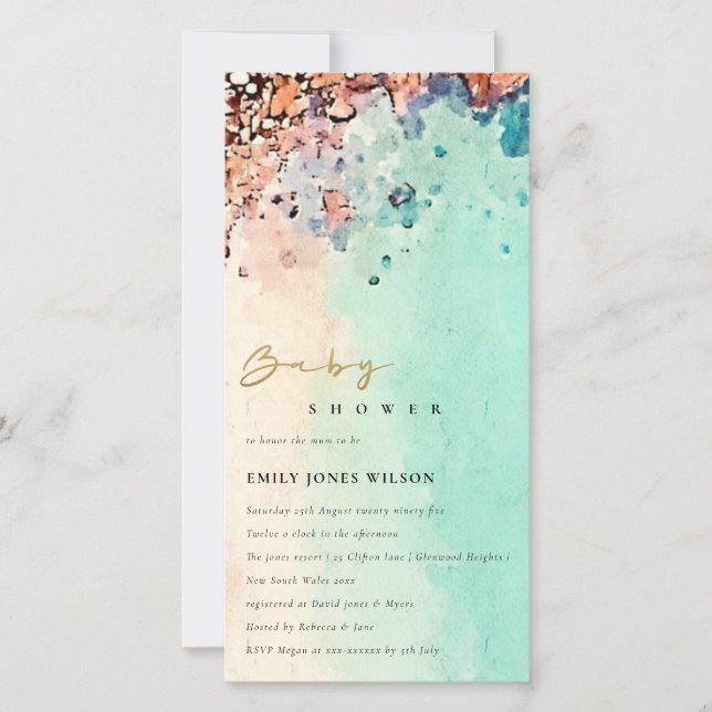 BABY SHOWER EAU COULEUR SABLE DE PLAGE INVITATION (Devant)