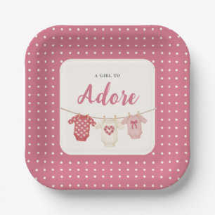 Baby Shower "Ein Mädchen zum Lieben" mit rosa Tupf Pappteller