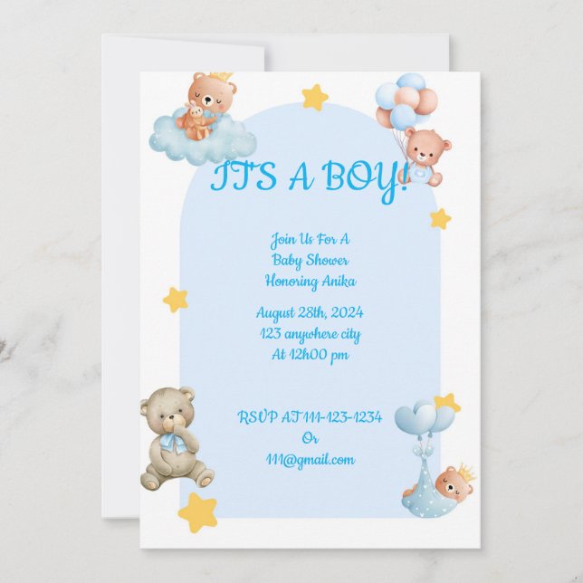 BABY SHOWER EINLADUNG für Jungen (Vorderseite)