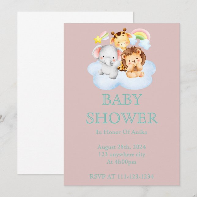 BABY SHOWER EINLADUNG FÜR MÄDCHEN (Vorne/Hinten)