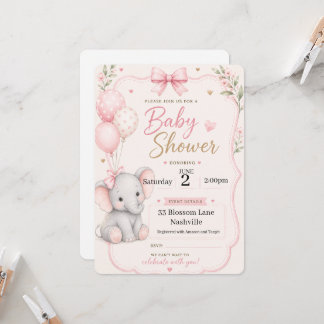 Baby-Shower-Einladung für Mädchen mit Elefantenthe Einladung