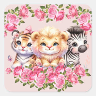 Baby-Shower-Einladung für Mädchen mit rosa wilden Quadratischer Aufkleber