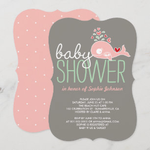 Baby Shower Einladung für Zwillinge rosa Walfisch 