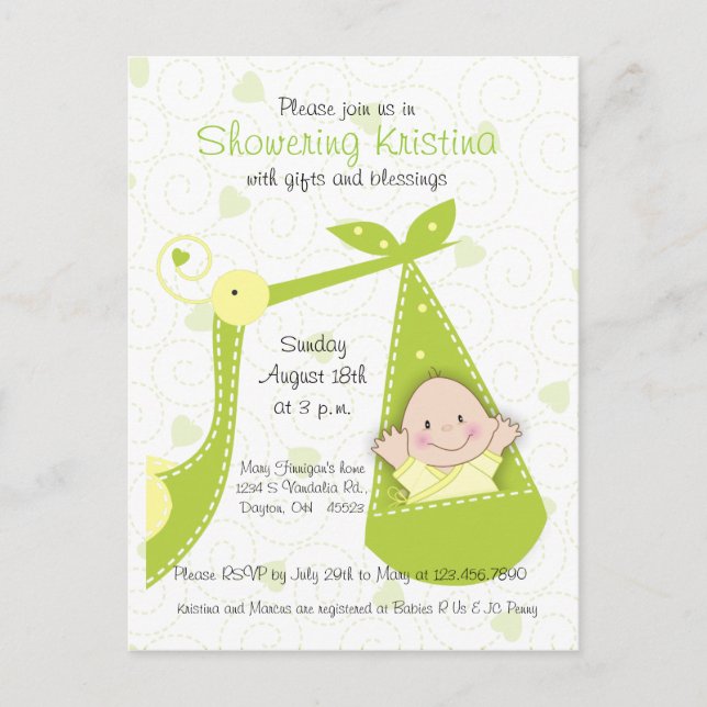 Baby Shower Einladung Geschlecht unbekannt mit Sto (Vorderseite)