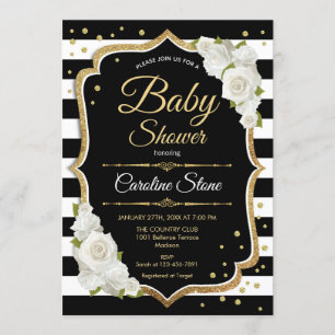 Baby Shower Einladung Gold Schwarz-weiß
