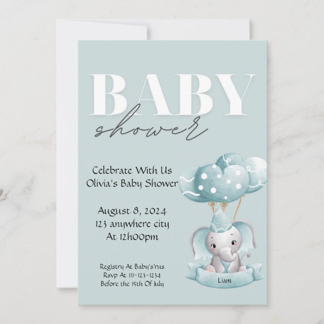 BABY SHOWER EINLADUNG IN BLAUEN FARBE (Vorderseite)