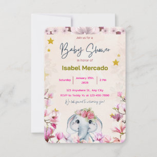 Baby-Shower-Einladung mit floralem Elefanten. Einladung