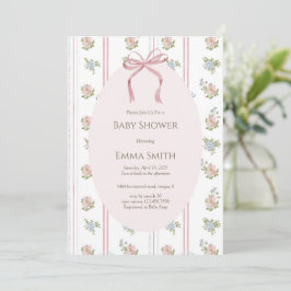 Baby-Shower-Einladung mit rosa Blumenstreifen Einladung