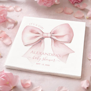 Baby-Shower-Einladung mit rosa Schleife für ein Mä Serviette