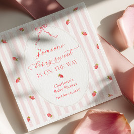 Baby Shower Einladung mit rosa Streifen und Beeren Serviette